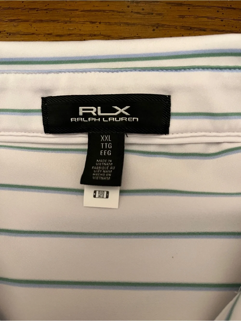 Ralph Lauren RLX White Polo with Light Blue and Green Stripes, size XXL